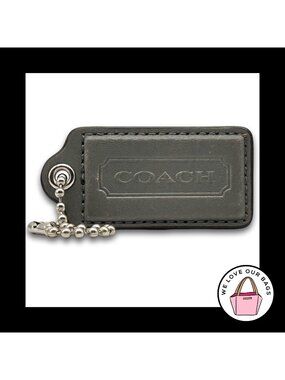 COACH HANG TAG Bag Charm Keychain Fob Dark Grey Gray Leather Nickel 2.5" Large